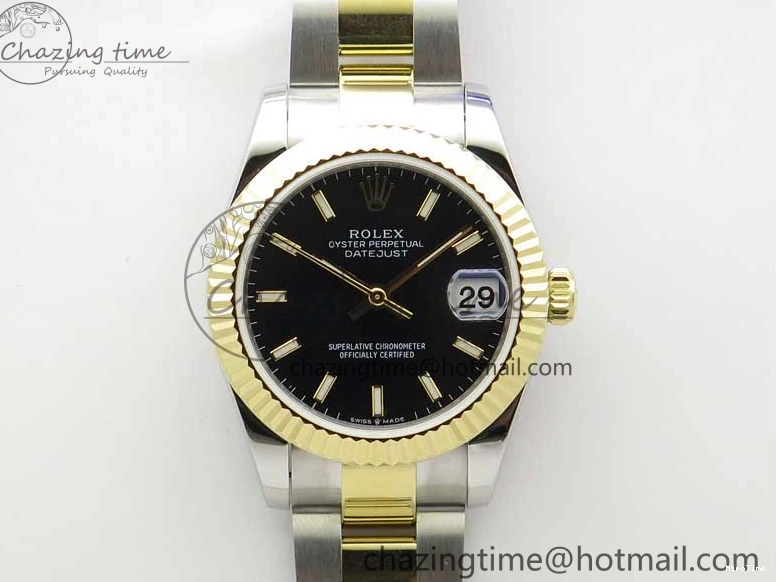 MiroTime 0203 WaterResistant Datejust 31mm 278273 SS YG BP Maker Best Edition Black Sticks Markers Dial on SS YG Oyster Bracelet 2718